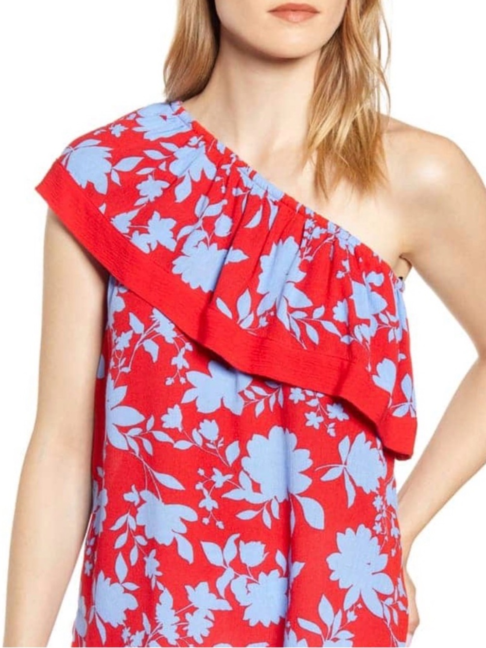 Gibson Nordstrom Off The Shoulder Blouse Top Tropical Floral Petite Small Ruffle
